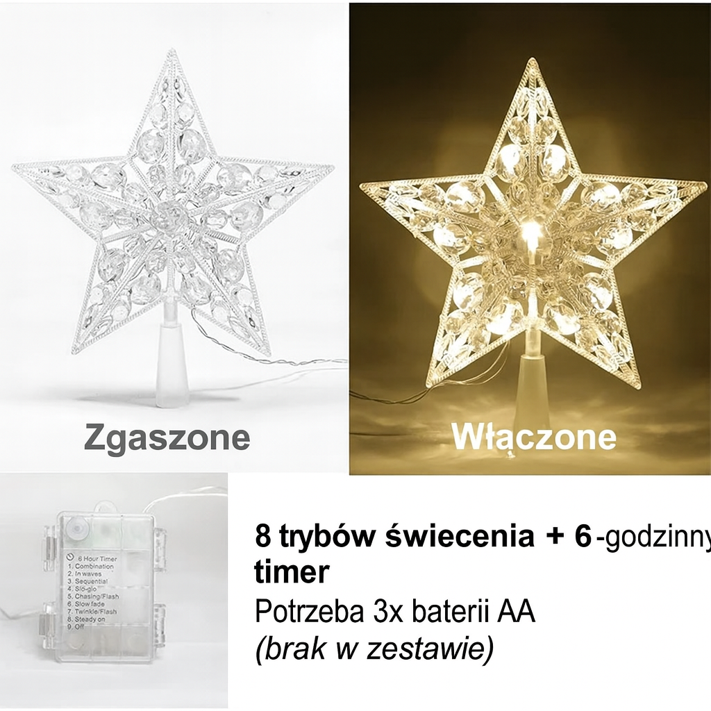 Gwiazda Czubek LED na Choinkę