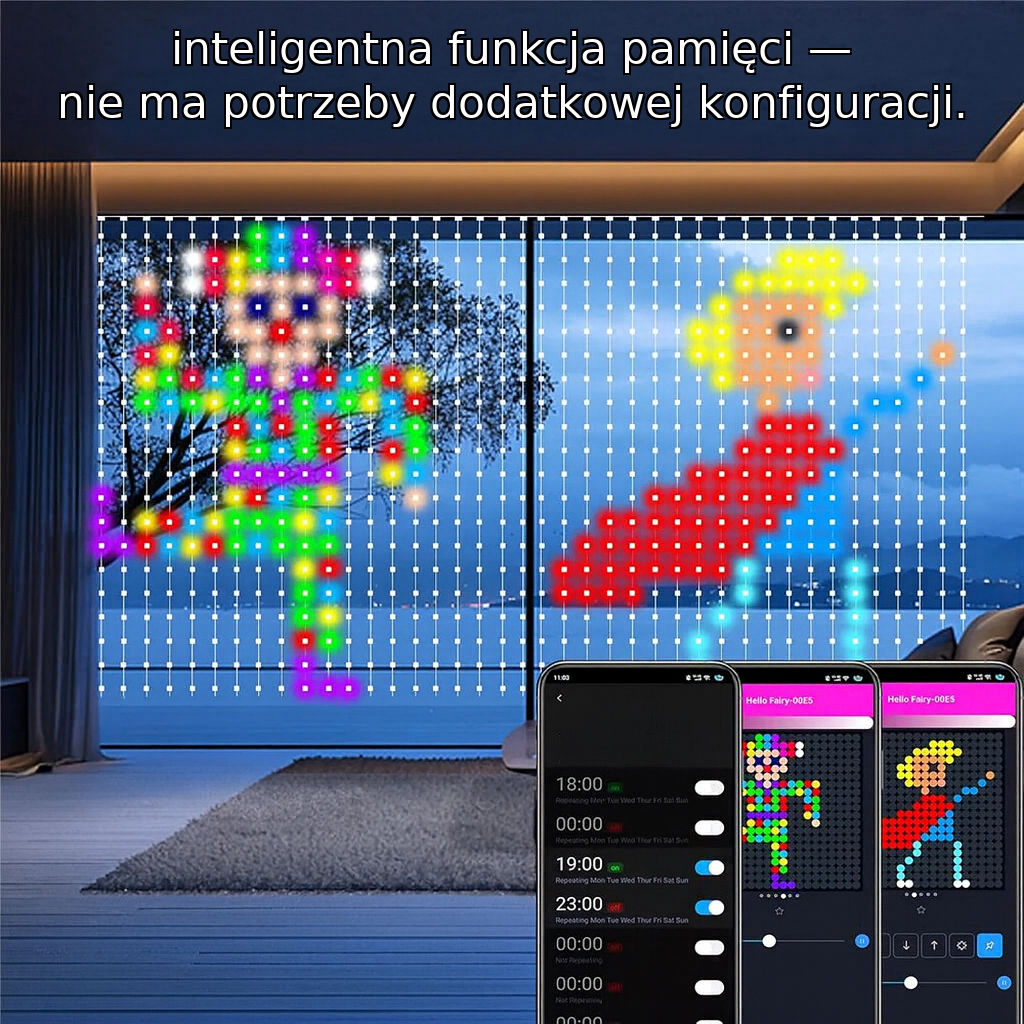 Kurtyna LED RGB Smart – Mikołaj, choinka i własne wzory na Twoim oknie